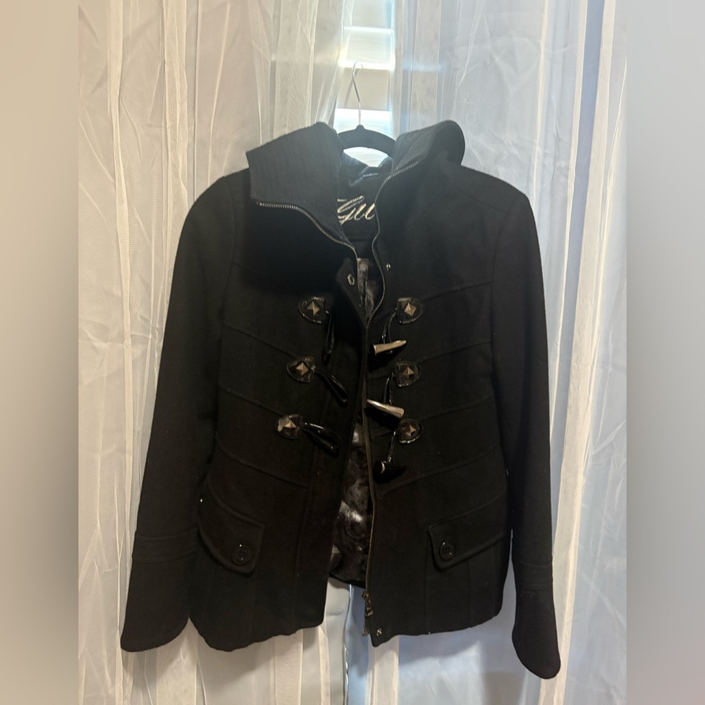 Guess Elegant Black Toggle Pea Coat